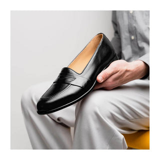 Zelli Italia Savannah Men's Shoes Black Calf-skin Leather Penny Loafer (ZEL1009)