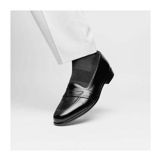 Zelli Italia Savannah Men's Shoes Black Calf-skin Leather Penny Loafer (ZEL1009)