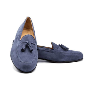Zelli Italia Naples Men's Shoes Blue Suede Goat-Skin Tassel Loafer (ZEL1024)