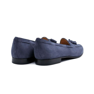 Zelli Italia Naples Men's Shoes Blue Suede Goat-Skin Tassel Loafer (ZEL1024)