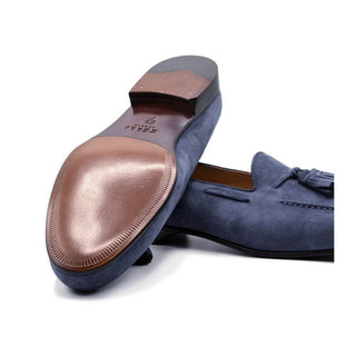 Zelli Italia Naples Men's Shoes Blue Suede Goat-Skin Tassel Loafer (ZEL1024)