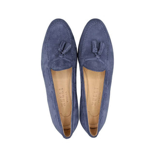 Zelli Italia Naples Men's Shoes Blue Suede Goat-Skin Tassel Loafer (ZEL1024)
