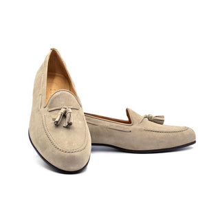 Zelli Italia Naples Men's Shoes Bone Suede Goat-Skin Tassel Loafer (ZEL1024)