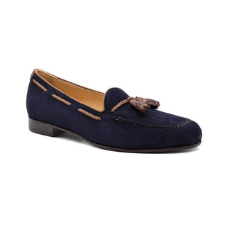 Zelli Italia Naples Men's Shoes Navy Suede Goat-Skin Tassel Loafer (ZEL1026)