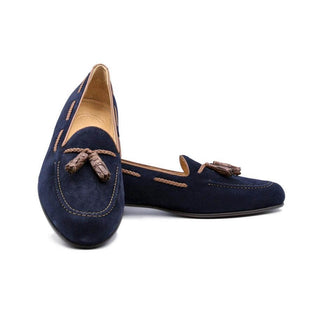 Zelli Italia Naples Men's Shoes Navy Suede Goat-Skin Tassel Loafer (ZEL1026)