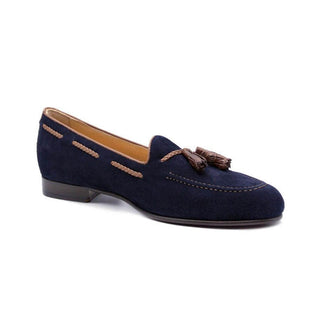 Zelli Italia Naples Men's Shoes Navy Suede Goat-Skin Tassel Loafer (ZEL1026)