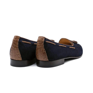 Zelli Italia Naples Men's Shoes Navy Suede Goat-Skin Tassel Loafer (ZEL1026)