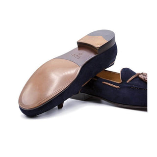 Zelli Italia Naples Men's Shoes Navy Suede Goat-Skin Tassel Loafer (ZEL1026)