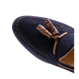 Zelli Italia Naples Men's Shoes Navy Suede Goat-Skin Tassel Loafer (ZEL1026)