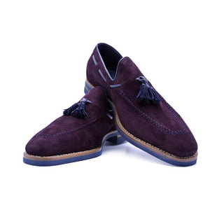 Zelli Italia Crawford Men's Shoes Bordeaux Goat-Skin Suede & Crocodile Skin Tassel Loafer (ZEL1028)