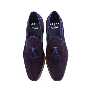Zelli Italia Crawford Men's Shoes Bordeaux Goat-Skin Suede & Crocodile Skin Tassel Loafer (ZEL1028)
