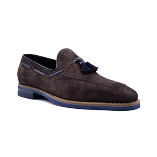 Zelli Italia Carmen Men's Shoes Brown Goat-Skin Suede & Crocodile Skin Tassel Loafer (ZEL1029)