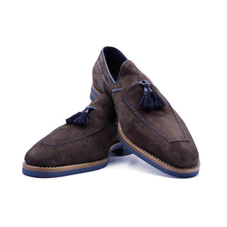 Zelli Italia Carmen Men's Shoes Brown Goat-Skin Suede & Crocodile Skin Tassel Loafer (ZEL1029)