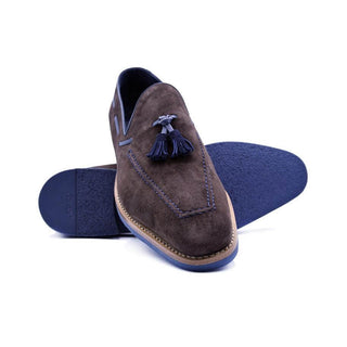 Zelli Italia Carmen Men's Shoes Brown Goat-Skin Suede & Crocodile Skin Tassel Loafer (ZEL1029)