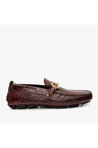 Vinci Pisa Embossed Leather Horse-Bit Loafer - Burgundy