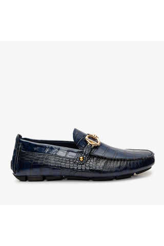 Vinci Pisa Embossed Leather Horse-Bit Loafer - Navy