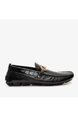 Vinci Pisa Embossed Leather Horse-Bit Loafer - Black