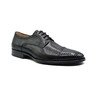 Zelli Italia Giovanni Men's Shoes Black Teju Lizard Skin Derby (ZEL1037)