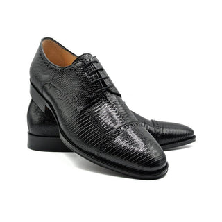 Zelli Italia Giovanni Men's Shoes Black Teju Lizard Skin Derby (ZEL1037)