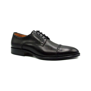 Zelli Italia Giovanni Men's Shoes Black Calf-Skin Leather Cap-toe Derby (ZEL1038)