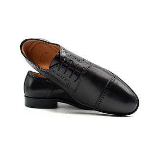 Zelli Italia Giovanni Men's Shoes Black Calf-Skin Leather Cap-toe Derby (ZEL1038)