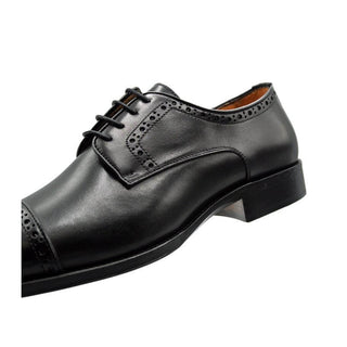 Zelli Italia Giovanni Men's Shoes Black Calf-Skin Leather Cap-toe Derby (ZEL1038)