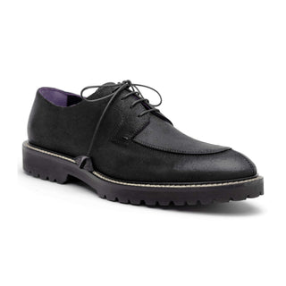 Zelli Italia Campo Men's Shoes Black Wax Finish Goat-Skin Suede Derby (ZEL1041)