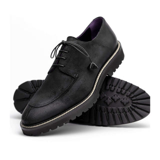 Zelli Italia Campo Men's Shoes Black Wax Finish Goat-Skin Suede Derby (ZEL1041)