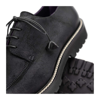 Zelli Italia Campo Men's Shoes Black Wax Finish Goat-Skin Suede Derby (ZEL1041)