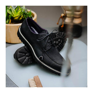 Zelli Italia Campo Men's Shoes Black Wax Finish Goat-Skin Suede Derby (ZEL1041)