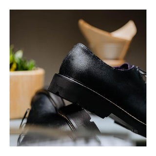 Zelli Italia Campo Men's Shoes Black Wax Finish Goat-Skin Suede Derby (ZEL1041)