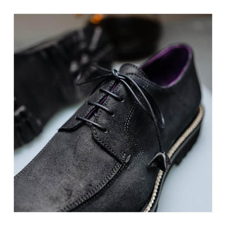 Zelli Italia Campo Men's Shoes Black Wax Finish Goat-Skin Suede Derby (ZEL1041)