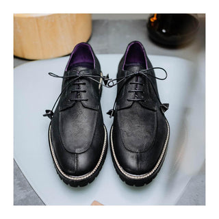 Zelli Italia Campo Men's Shoes Black Wax Finish Goat-Skin Suede Derby (ZEL1041)