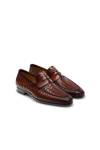 Magnanni 24461 Herman Boltiarcade Cognac Woven Leather Penny Loafers (MAGS1080)