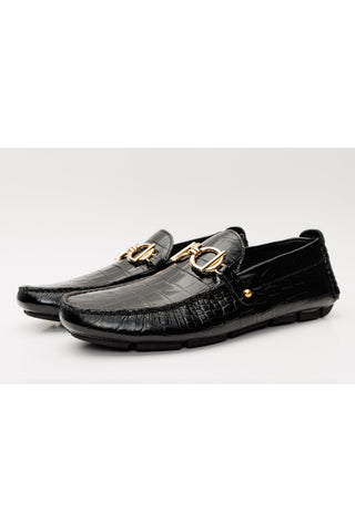 Vinci Pisa Embossed Leather Horse-Bit Loafer - Black