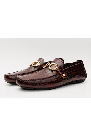 Vinci Pisa Embossed Leather Horse-Bit Loafer - Burgundy