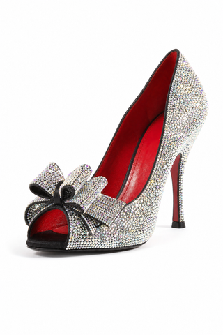 Cesare Paciotti Satin / Leather Crystalzied Peep-Toe Pumps (CPWCRY434)
