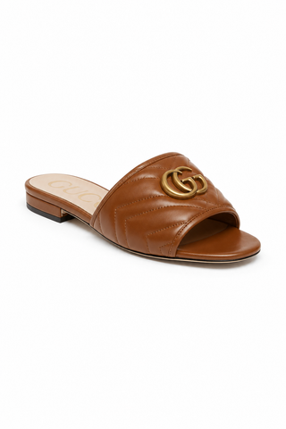 Gucci Jolie 646169 BK060 2535 GG Brown Nappa Flat Leather Sandals (GGW3101)