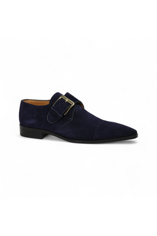 Lowe Valentini Designer Men's Designer Shoes Navy Suede Gold-Plated Monk-Straps Loafers (LDM04)