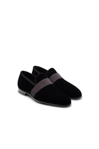 Magnanni Jenaro Black Velvet / Satin Formal Loafers (MAGS1083)