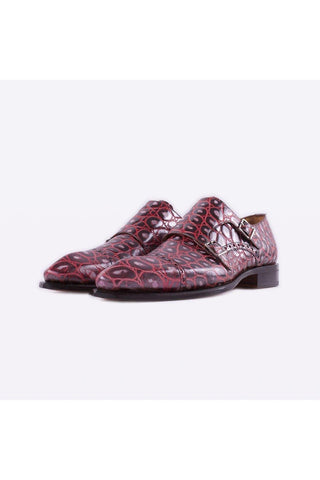 Mister 40079 Buxan Burgundy Crocodile Embossed / Leather Monk-Straps Loafers (MISS1052)