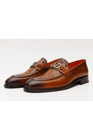 Vinci Amsterdam Embossed Leather Horse-Bit Loafer - Tan