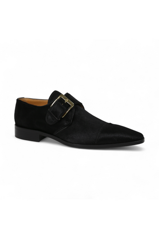 Lowe Valentini Designer Men's Designer Shoes Black Pony Gold-Plated Monk-Straps Loafers (LDM01)
