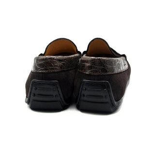 Zelli Italia Monza Men's Shoes Nicotine Calf-Skin Suede & Crocodile Skin Driver (ZEL1044)