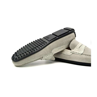 Zelli Italia Monza Men's Shoes White Calf-Skin Suede & Crocodile Skin Driver (ZEL1044)