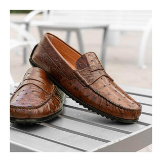 Zelli Italia Monza Men's Shoes Brandy Ostrich Skin Driver (ZEL1047)