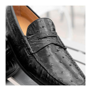Zelli Italia Monza Men's Shoes Black Ostrich Skin Driver (ZEL1047)