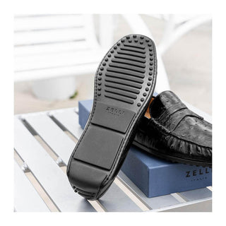 Zelli Italia Monza Men's Shoes Black Ostrich Skin Driver (ZEL1047)