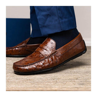 Zelli Italia Monza Men's Shoes Brown Ostrich Skin Driver (ZEL1047)