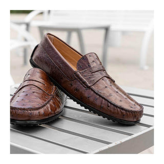 Zelli Italia Monza Men's Shoes Brown Ostrich Skin Driver (ZEL1047)